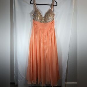 Star Box Sleeveless Formal Dress, Crystal Top & A Light Tangerine Color Size XXL
